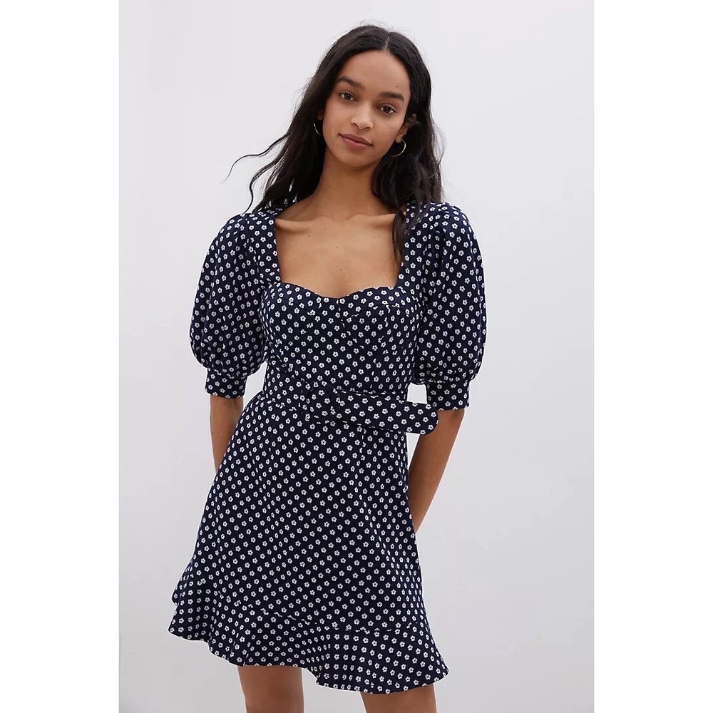 Antrhopologie x Hutch Women's Jenessa Floral Polka Dot Swing Dress Puff Sleeve 4